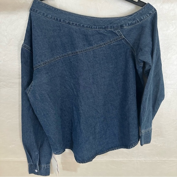 Commense Blue Asymmetrical 3/4 Sleeve Button Down Shirt - Picture 7 of 10